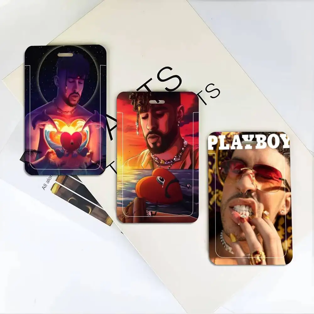 Famous Music Artist Star Bad Bunny Vintage ID Card Holder Neck Strap Pendant Door Badge Holder Lanyards Keychain Work Credential
