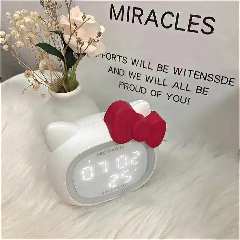 Hellokitty  Alarm Clock Bluetooth Speaker Intelligent Alarm Clock Desktop  Night Light  Silent Digital Decoration Bluetooth