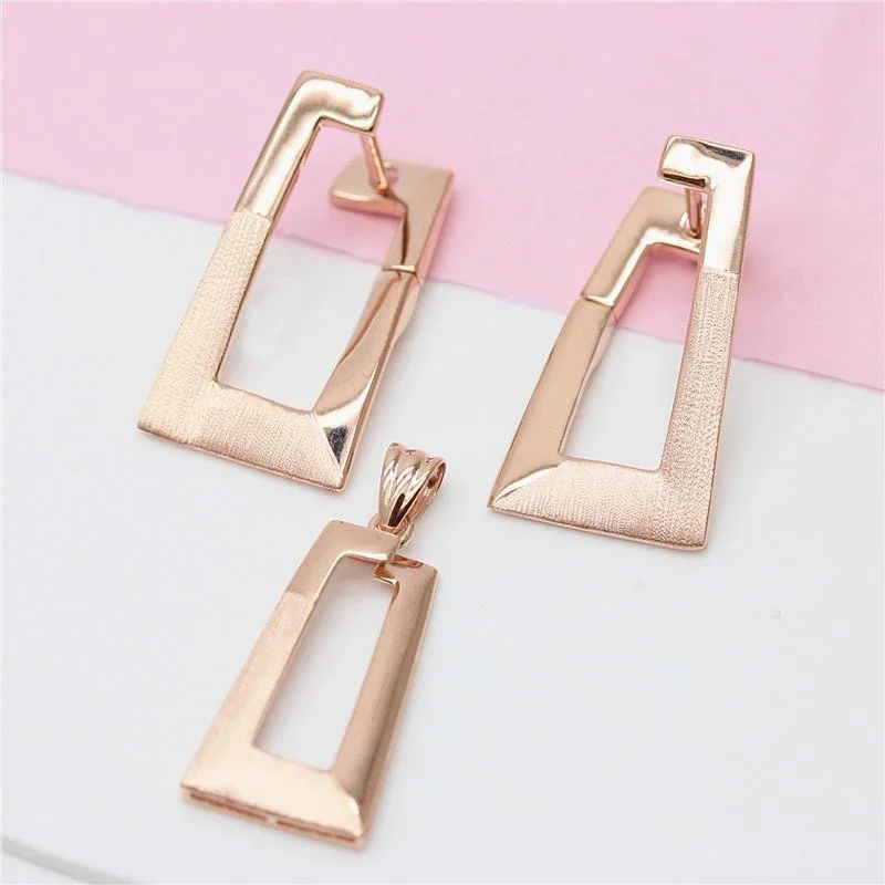 Simple 585 purple gold plated 14K rose gold geometric earrings for women necklace fashion party jewelry suit new in product