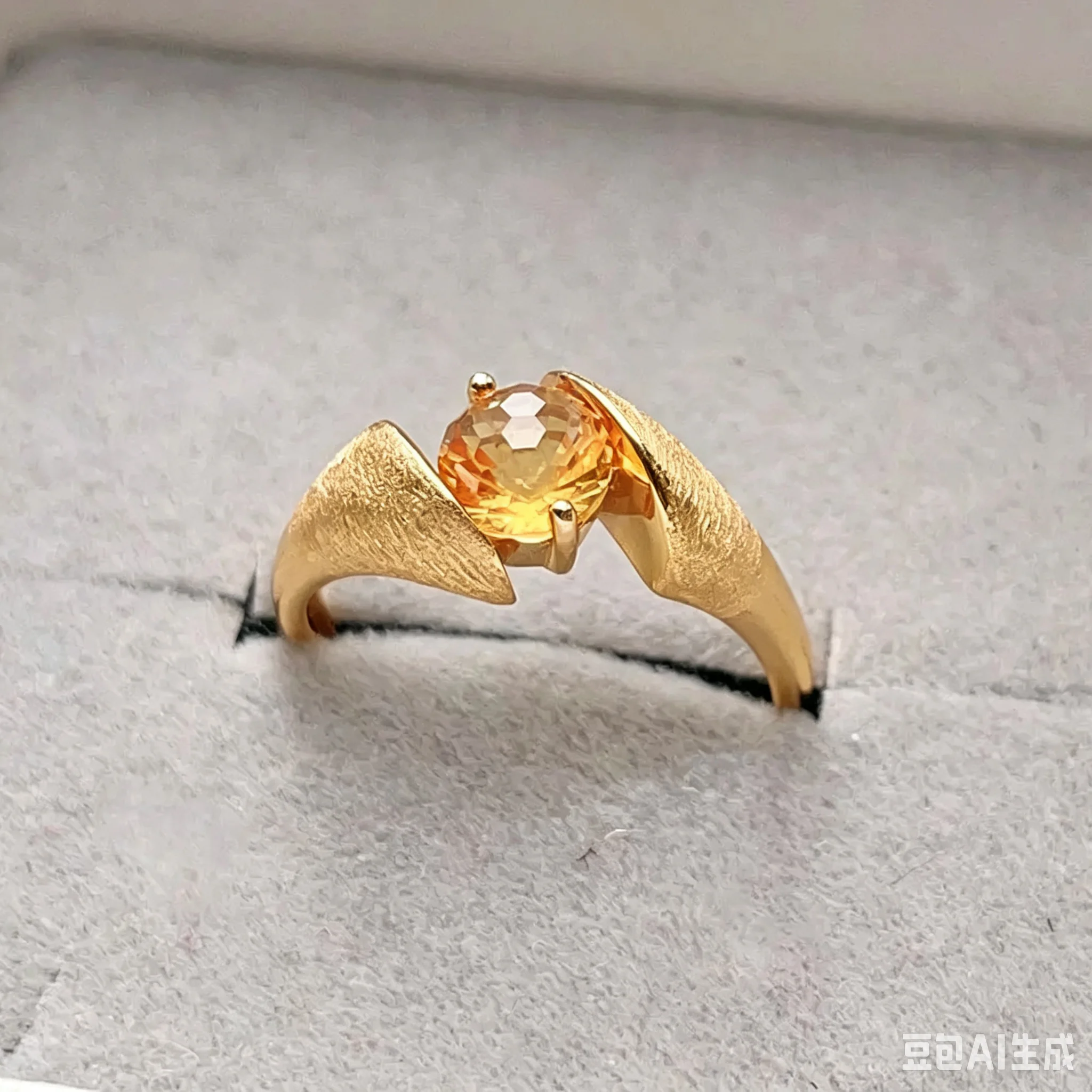 Pure 925 Silver Natural Citrine Ring 6mm Brilliant Citrine Jewelry 18K Gold Plated Yellow Crystal Jewelry