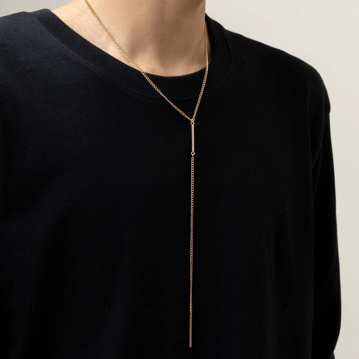 PuRui Minimalist Metal Y-shaped Choker Necklace Sexy Long Tassel Pendant Front Chest Chain Necklace Trend Hip-hop Men\'s Jewelry