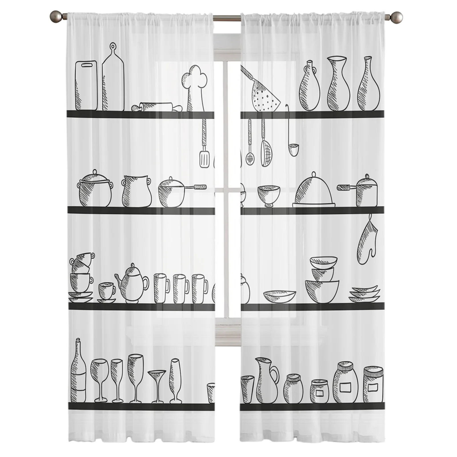 Sketch Kitchen Kitchenutensils Shelf Decoration Sheer Curtains for Living Room Modern Bedroom Voile Tulle Curtain Window Drapes