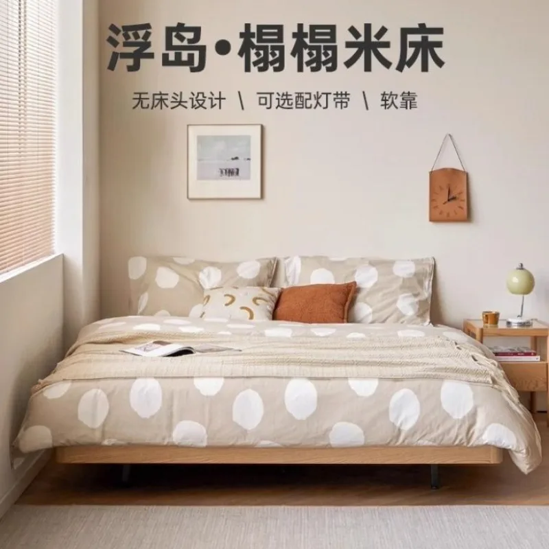 Letto in legno massello, rovere senza comodino tatami, camera da letto principale con sospensione laterale a filo, semplice piccolo appartamento doppio