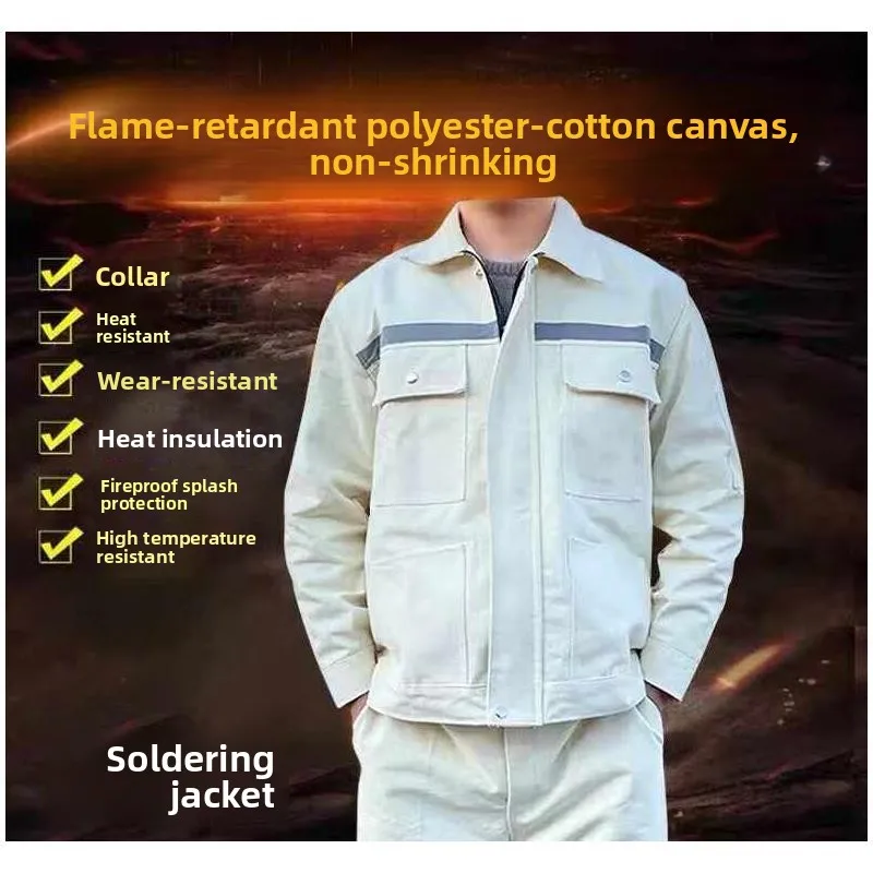 

Flame Retardant Workwear Canvas Welding orm Men's Anti-Scalding Set White Cotton Blend Labor Protection Suit