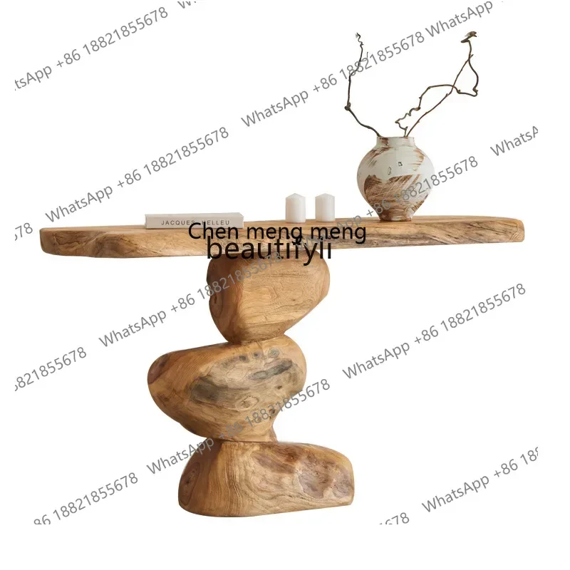 Solid Wood Entryway Table Wall-Mounted Hallway Art Desk Vintage Homestay Hotel Entryway Table