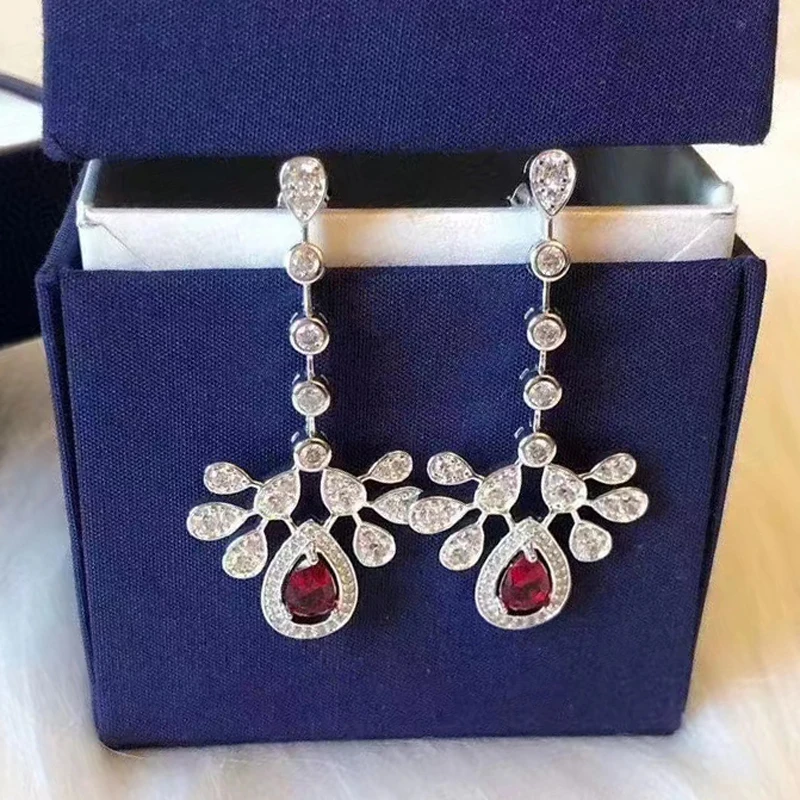 Exquisite Sterling Silver Micro-set Zircon 925 Earring for Women Water-Drop Leaf Drop Earring Ladies Party Birthday Jewelry Gift