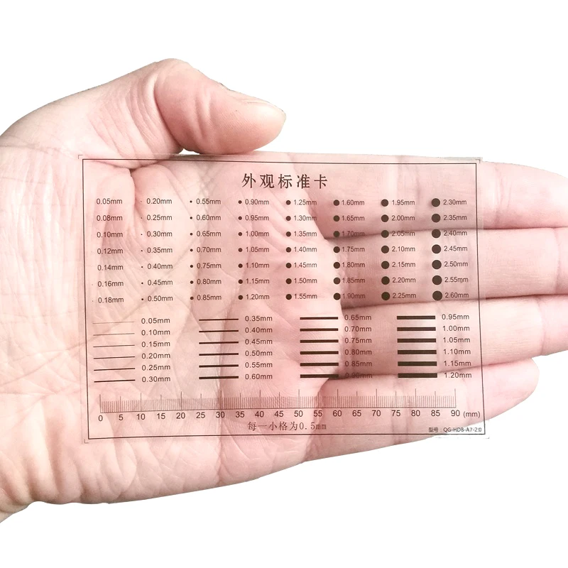 Medidor de ponto de cartão padrão de aparência, filme transparente, cartão de comparação de manchas, rachadura, contraste, régua pet, escalas, linha de pontos