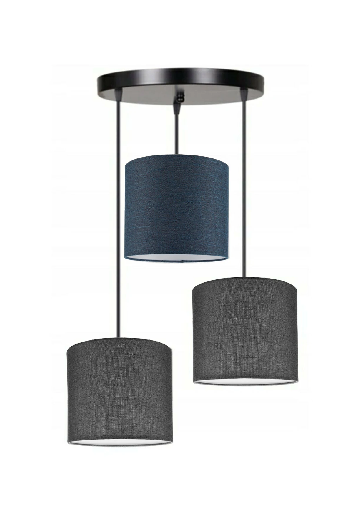 3 Heads 2 Dark Gray 1 Navy Blue Cylinder Fabric Lampshade Pendant Lamp Chandelier Modern Decorative Design For Home Hotel Office