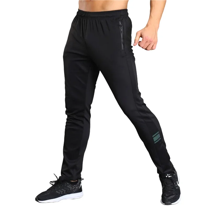 Bodybuilding Sports Running Pants Men\'s Striped Breathable Fitness Training Jogging Sweatpants Black Basketball Tennis Trousers