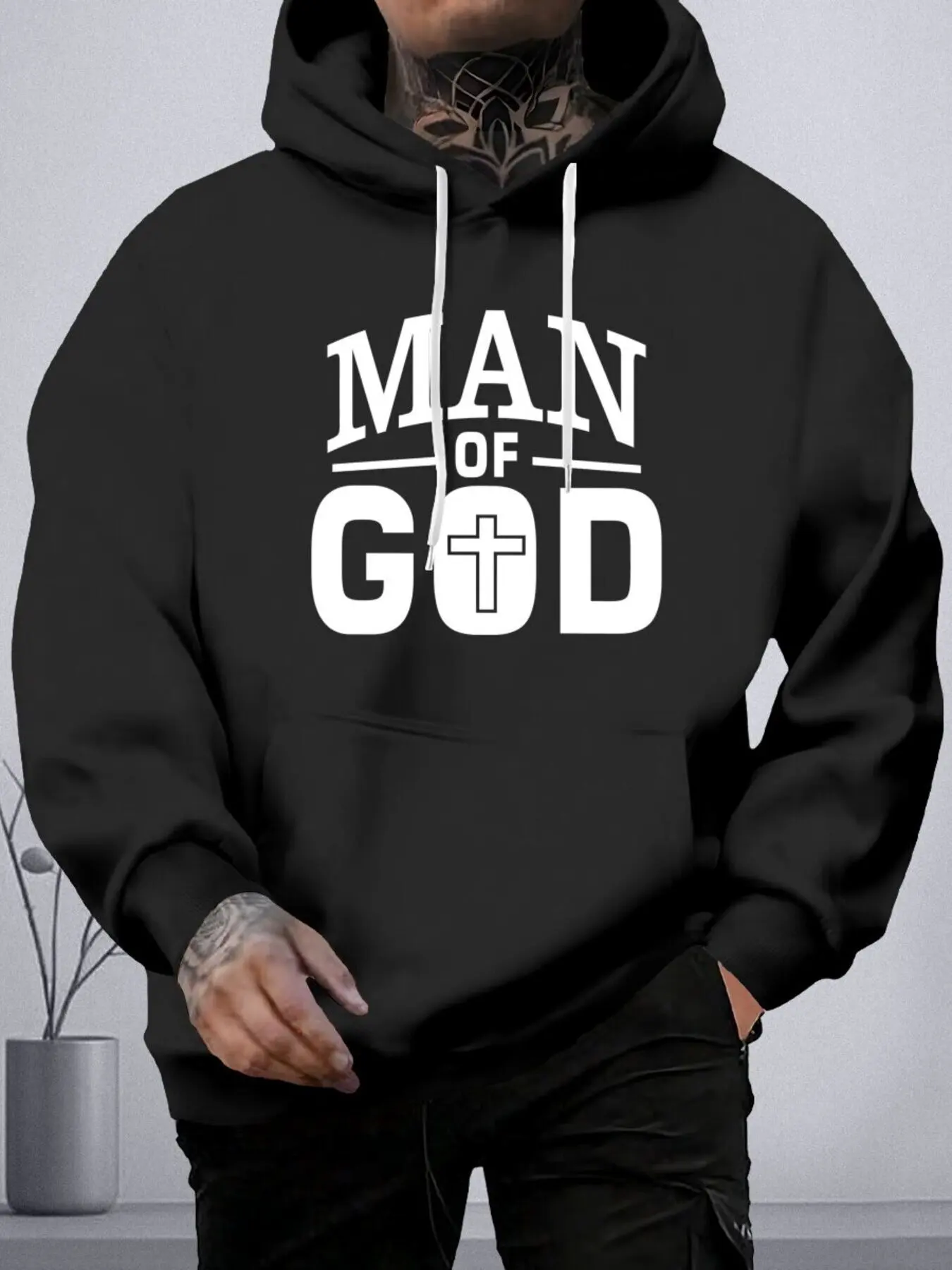 Top Pick Sudadera con capucha con estampado inglés de talla grande para hombre, bolsillo canguro, otoño-invierno, regalo, talla grande