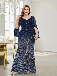 plus size elegante lantejoulas azul vestido de noite 2024 feminino formal maxi baile de formatura mangas compridas vestido de festa de luxo vestido de cocktail