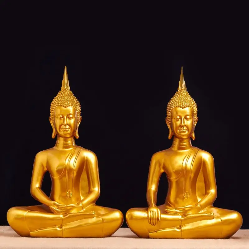 Gold Thai Sitting Buddha Statue Feng Shui Decor Living Room Table Ornament Zen Meditation Figurine Gift Home Office Desk