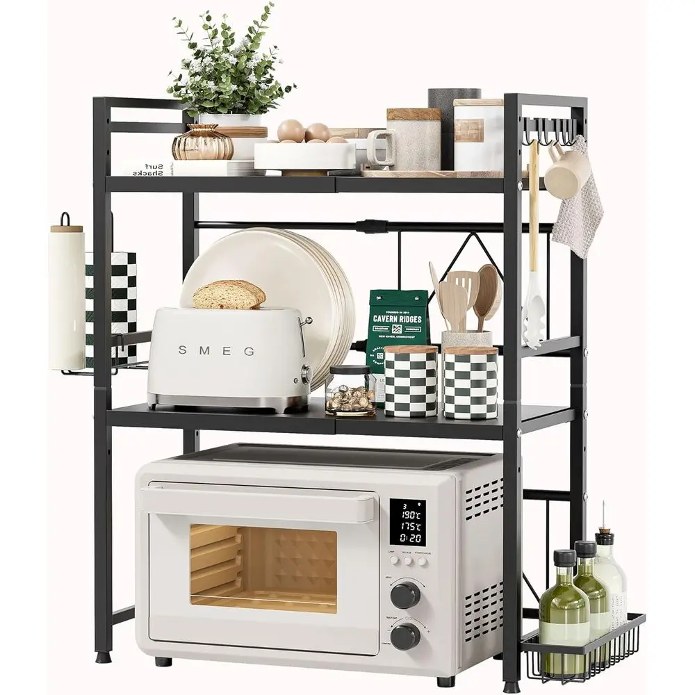 

Expandable 3-Tier Metal Kitchen Stand with Paper Towel Holder and Baskets, Microwave Organizer, Holds Up to 110lbs