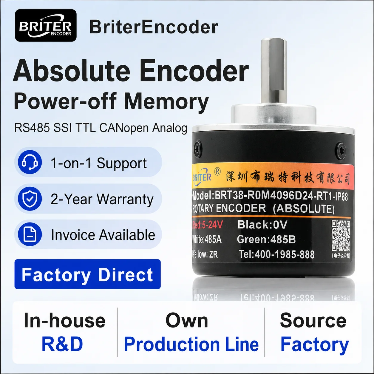 Rotary Absolute Encoder single-turnRS485 SSI CAN Power-Off Memory Angle Sensor for Equipment Waterproof