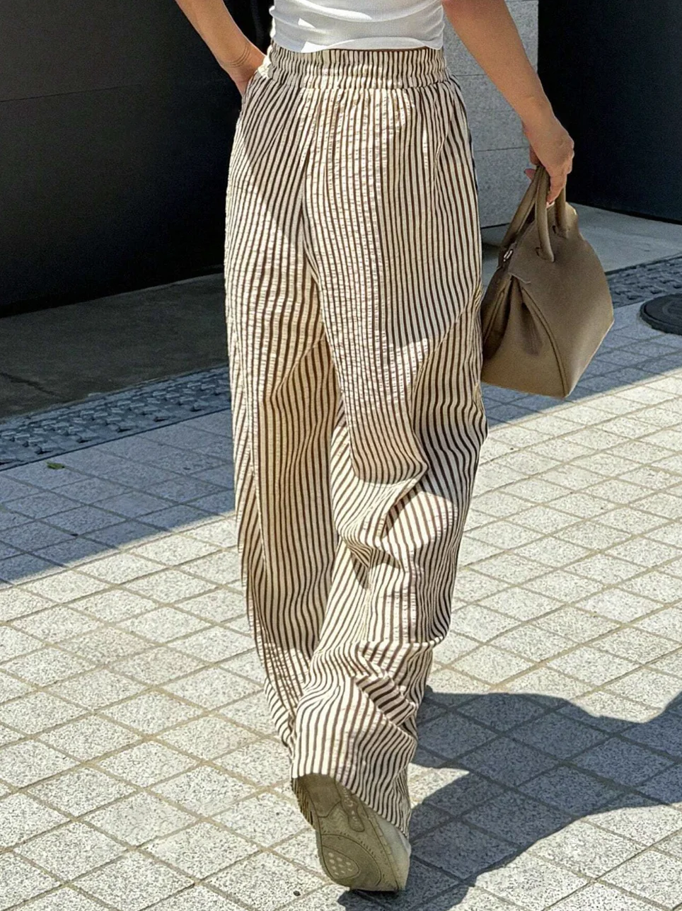 Striped printed wide leg pants casual drawstring waist pocket loose spring and summer pants, womens mature pants