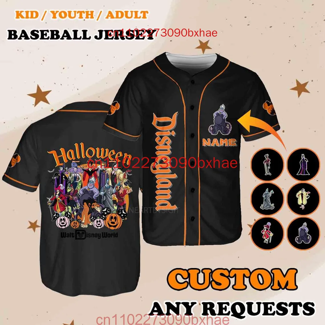 

Disneyland Halloween Baseball Jersey 3D Print Disney Villains Baseball Jersey Children's And Adult Sports T-shirts
