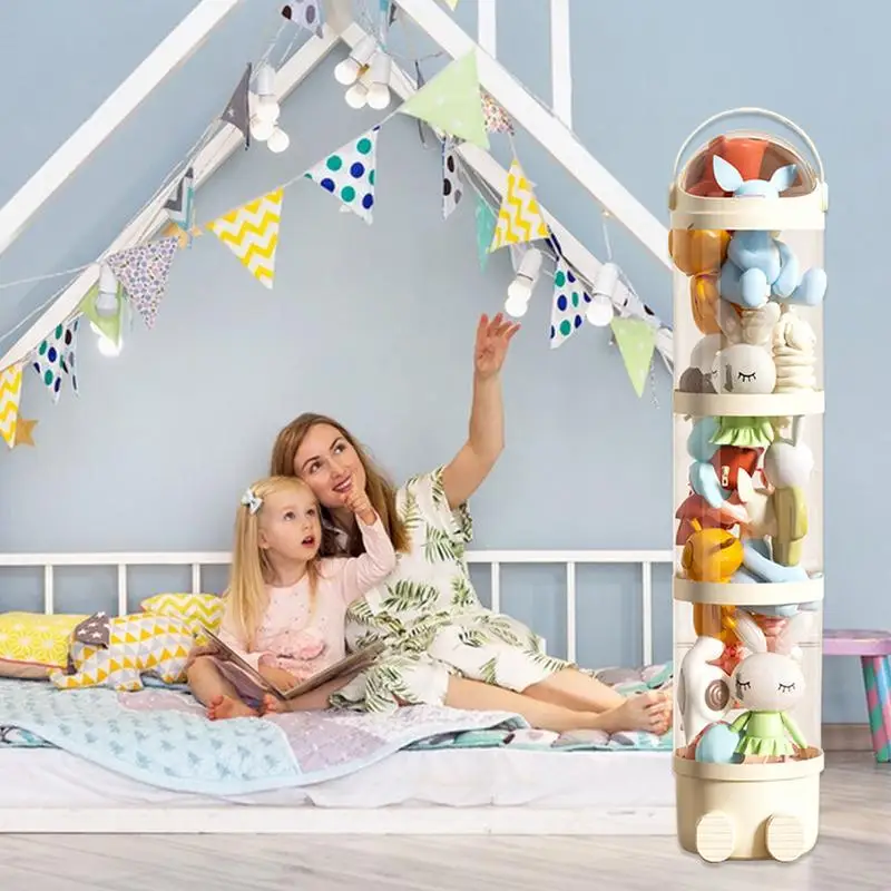 

Stuffed Animal Storage Tube 63.7 Inch Stuffed Animal Organizer Transparent Doll Display Bucket 4 Layers Space-Saving Doll Holder