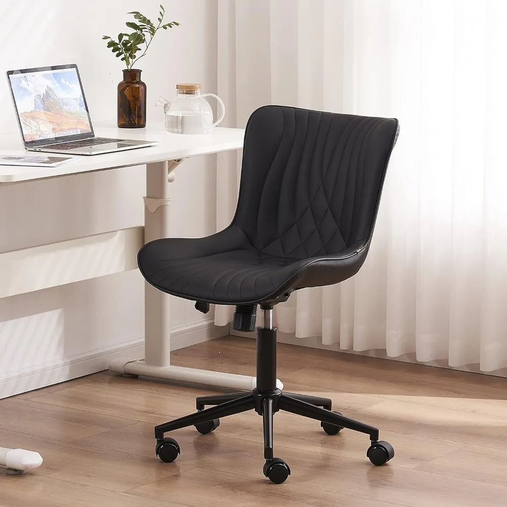 

YOUTASTE Office Chair Modern Armless Desk Chair with Wheels, Adjustable Swivel Rolling Computer Task Chair, Faux Leather , Black