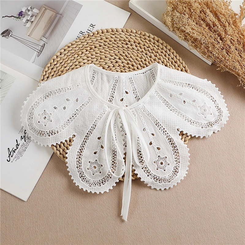 Sweet Shirt Dress Detachable Collar Gilrs Flower Hollow Out Shawl Cape Fake Removable Collar Decorative Lapel Neck False Collar
