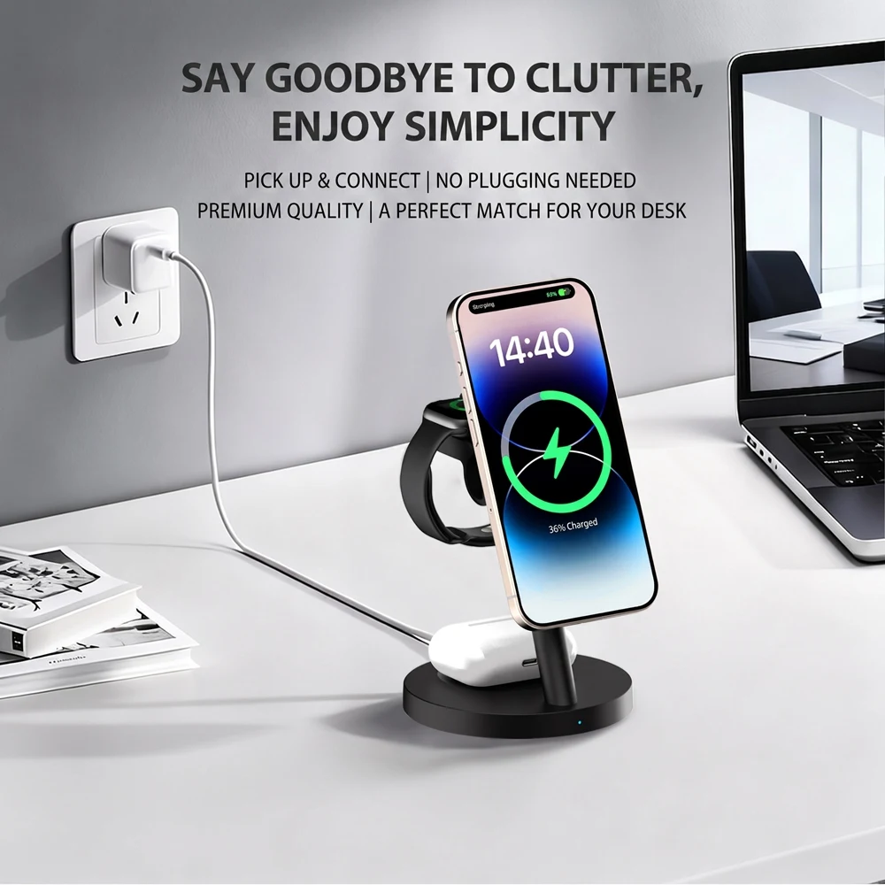 3in1 Qi2.2 25W Fast Wireless Charging Station 45W PD Plug For iPhone 17 16 Pro Max Plus Apple Watch Ultra 2 10 9 AirPods Pro 2 view 4