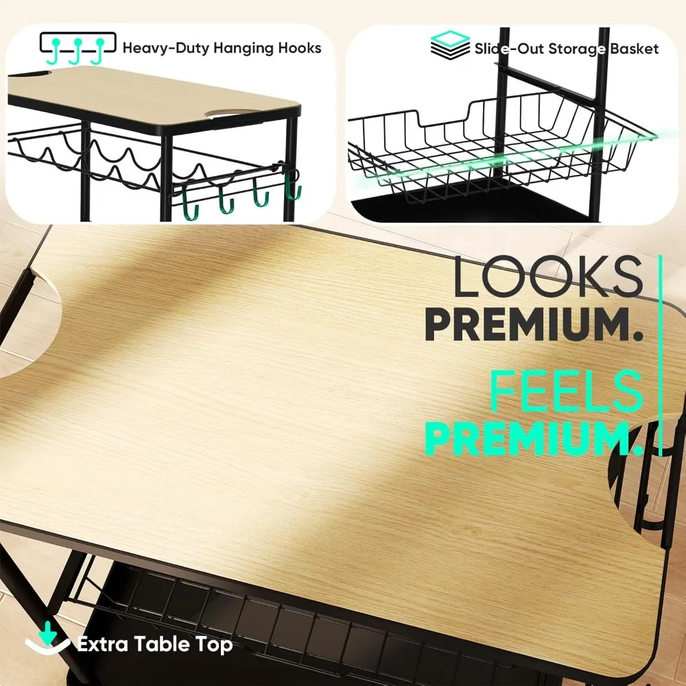 عربة المطبخ المتداول مع رف النبيذ، عربة البار، عربة تقديم بار المنزل على عجلات مع خطاف، عربات الميكروويف للمشروبات المتنقلة، #6