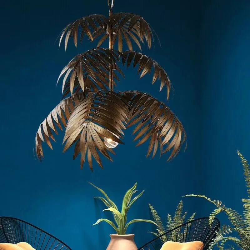 Creative American Style Rural Leaf Chandelier Nordic Bedroom Dining Room Clothing Store Cloakroom Staircase Decorative Light LED
