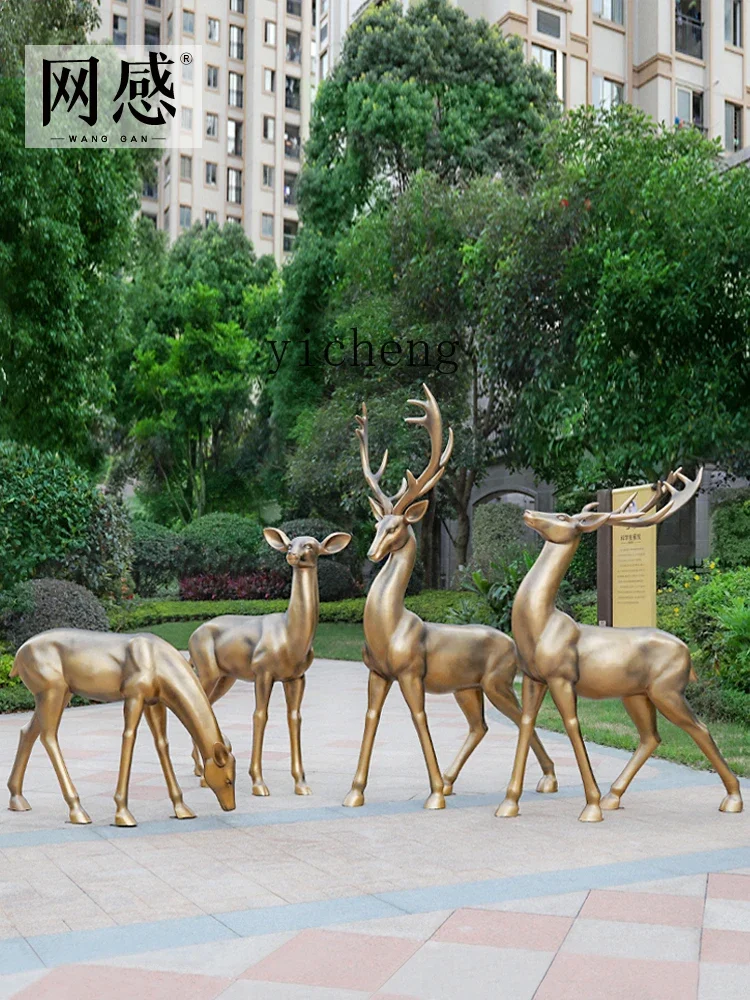YY-Imitation Copper Deer Sculpture Outdoor Garden Landscape Decoration Frp Sika Deer Big Decorations
