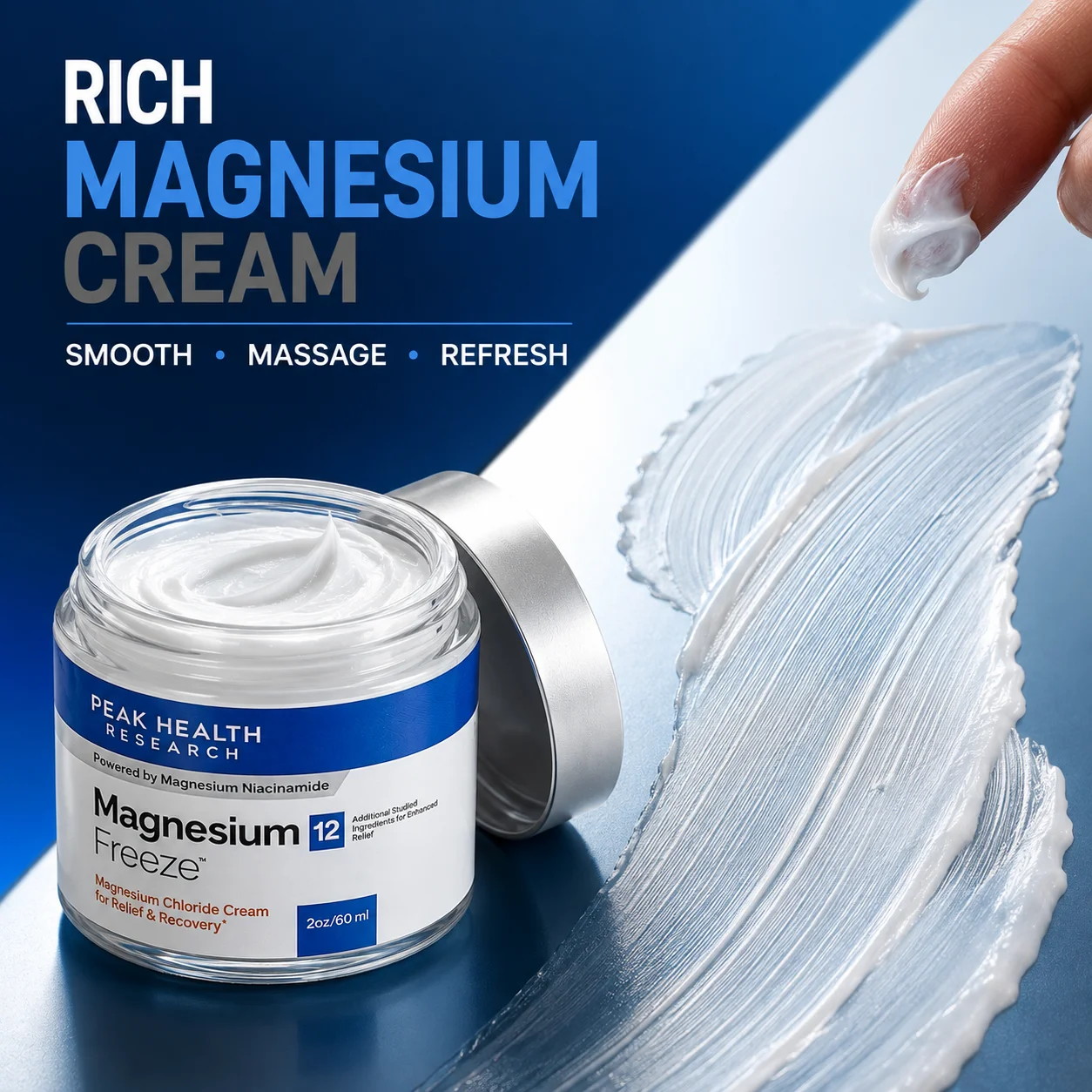 Magnesium 12 Freeze Cream 60ml By Peak Health Research Deeply Hydrates Moisturizes Soothes Skin Infused Soothing Body‑Care Cream