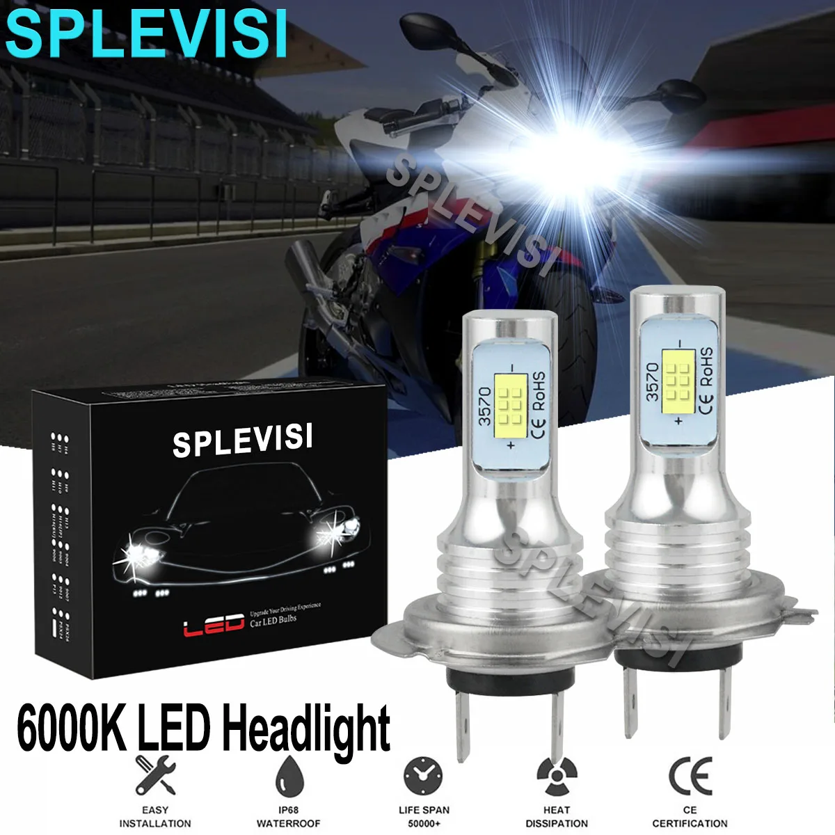 

2x70W Pure White Motorcycle LED Headlights 6000K Kit For BMW S1000rr S1000xr 2009 2010 2011 2012 2013 2014 2015 2016 2017 2018