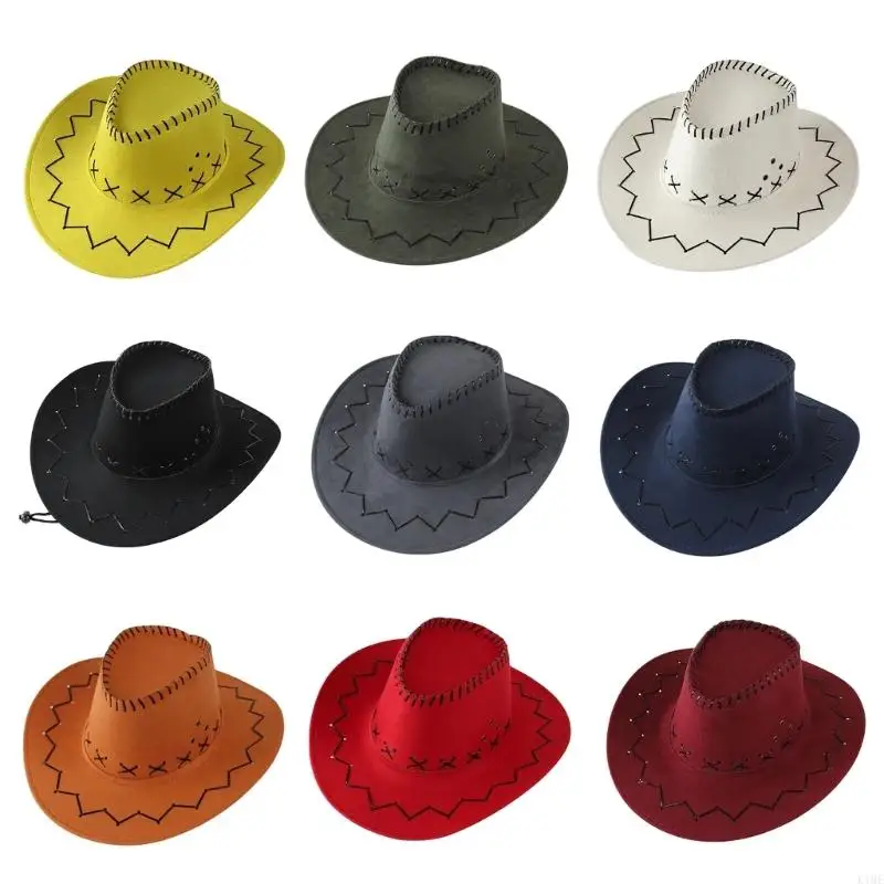 

K1ME Cowboy Hat Plain Color Children Carnivals Party Rolled Brims Hat Wear Resistant