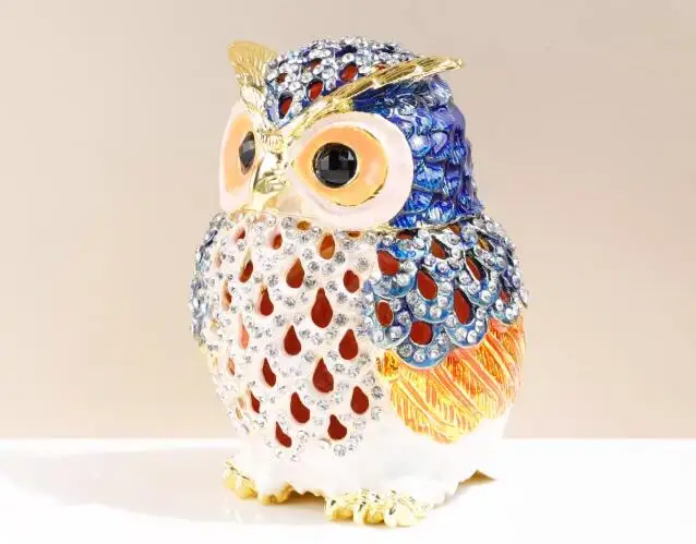 METAL ALLOY INLAY CRYSTAL OWL JEWEL CASE CREATIVE BEDROOM BEDSIDE TABLE ART&CRAFT STORAGE BOX HOME DECORATION ACCESSORIES X4403