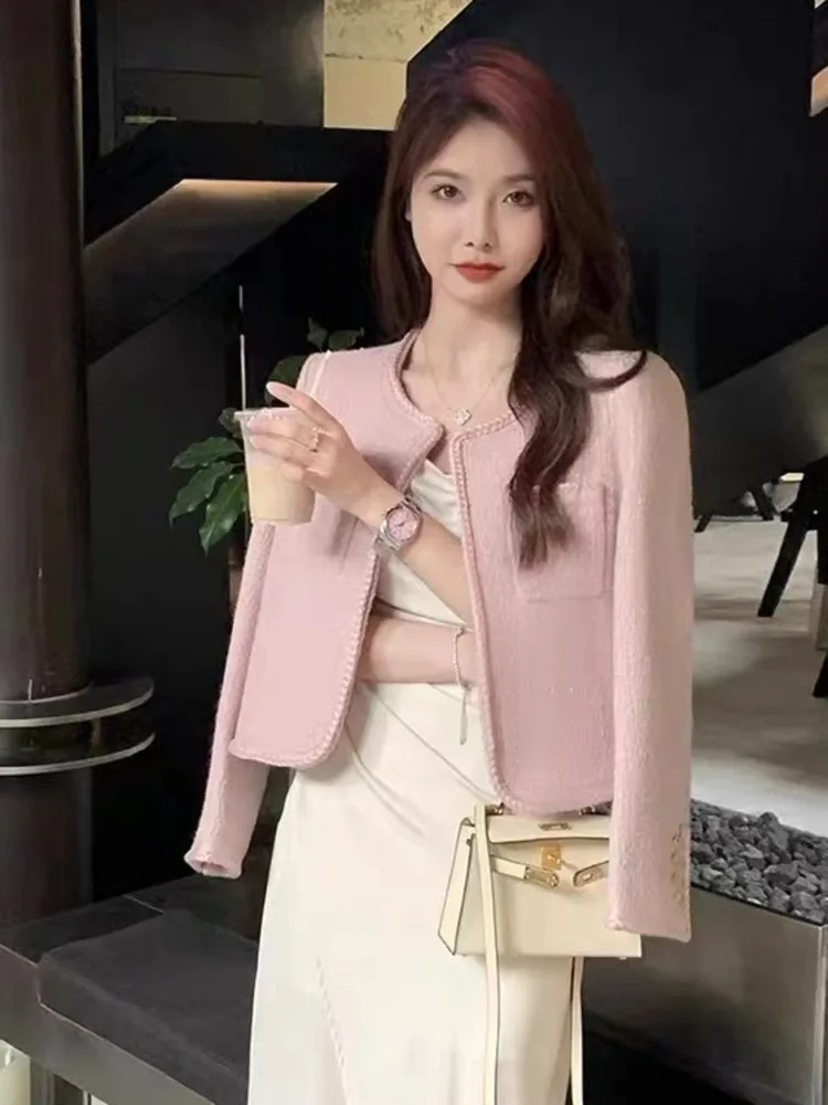 Luxury French Elegant Small Fragrance Woolen Coat For Women 2024 Autumn Winter Korean Fashon Sweet Tweed Jacket Casual Outerwear