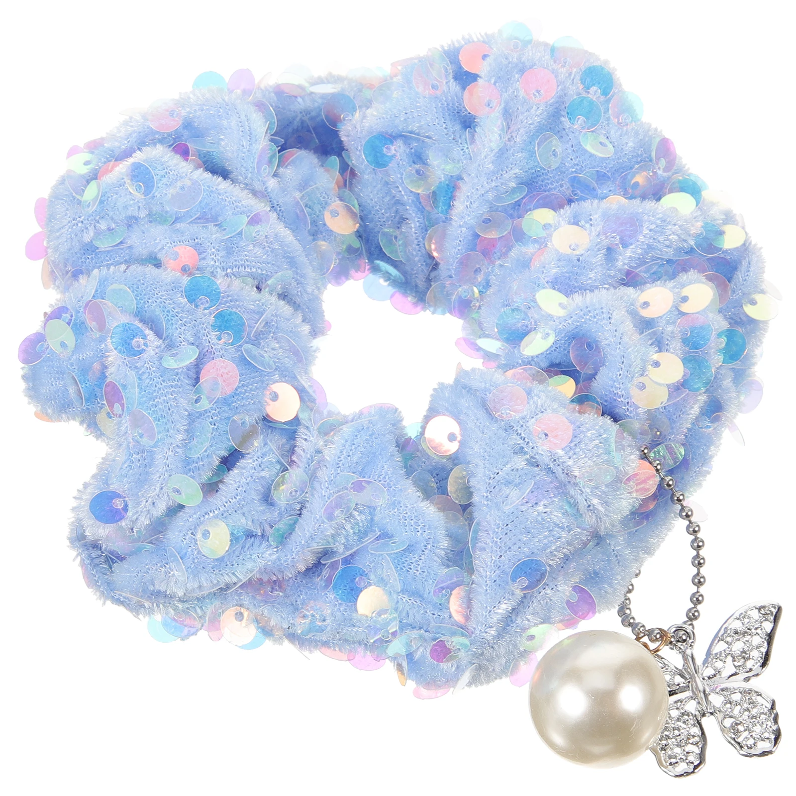 

Blue Sequin Hair Scrunchie Retro Pearl Bead Butterfly Elastic Hair Ties for Girls Women Party Stylish