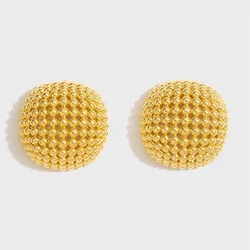 Kshmir Vintage Metal Hollow Round Ball Bead Stud Earrings for Women Girls Gold-plated Exaggerated Fashion Jewelry Accessory Gift