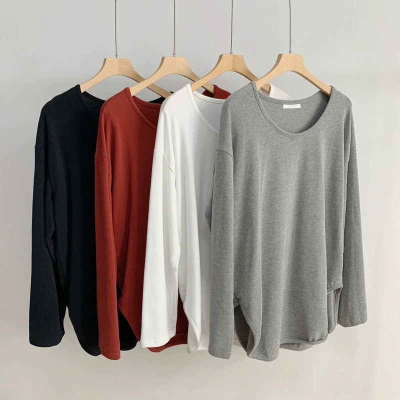 

2025 Spring Summer Long sleeve T shirt Women Solid Color Casual Loose Tops Lady Autumn Basic Tees Korean Fashion Youth Blouses