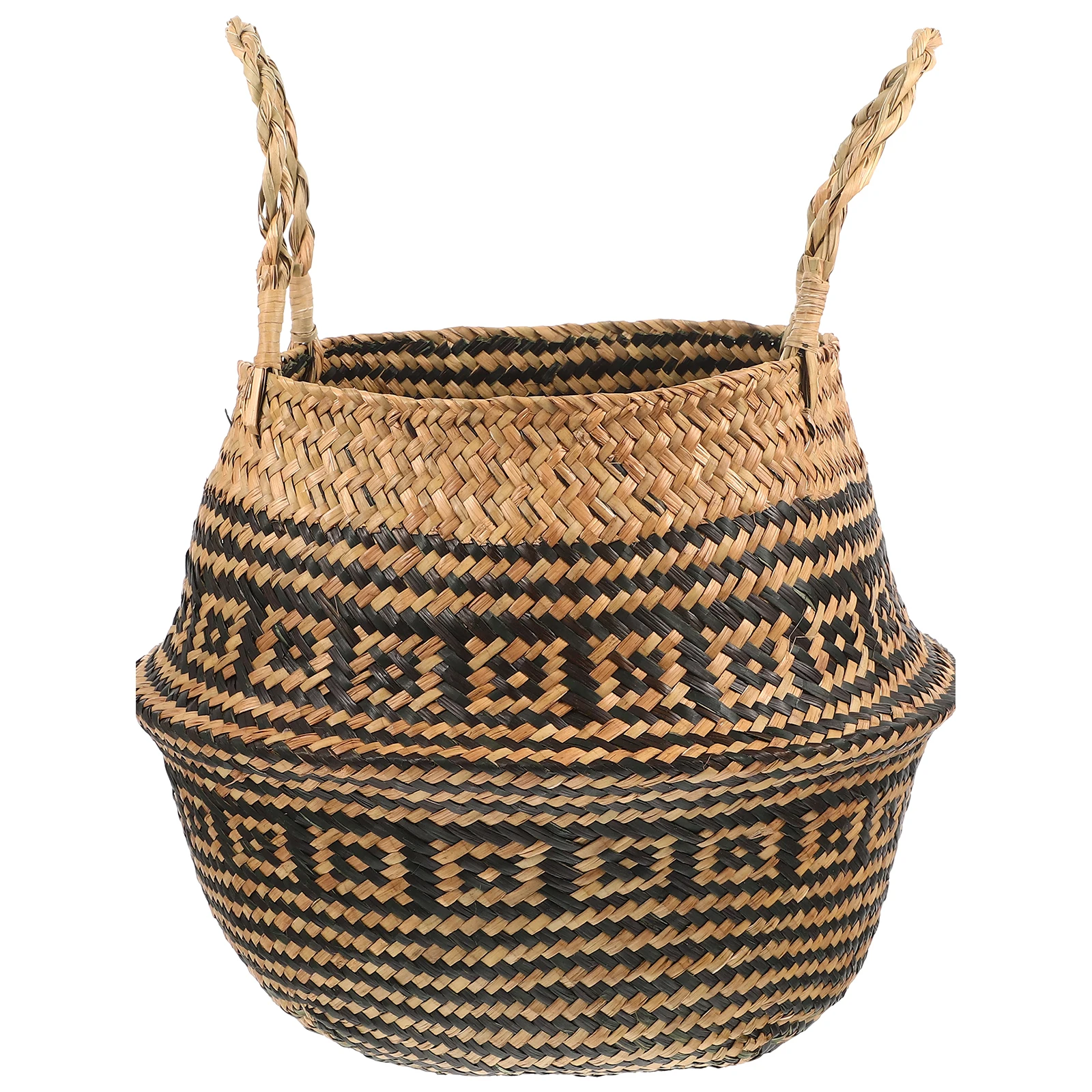 Plant Basket Woven Grass Belly Storage Basket for Flowers and Home Decor Indoor Round Planter Handled Multifunctional Natural