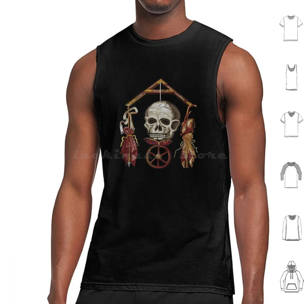 Roman Memento Mori Mosaic ( Black Version ) Tank Tops Print Cotton Memento Mori Memento Mori Mosaic Pompeii Ancient