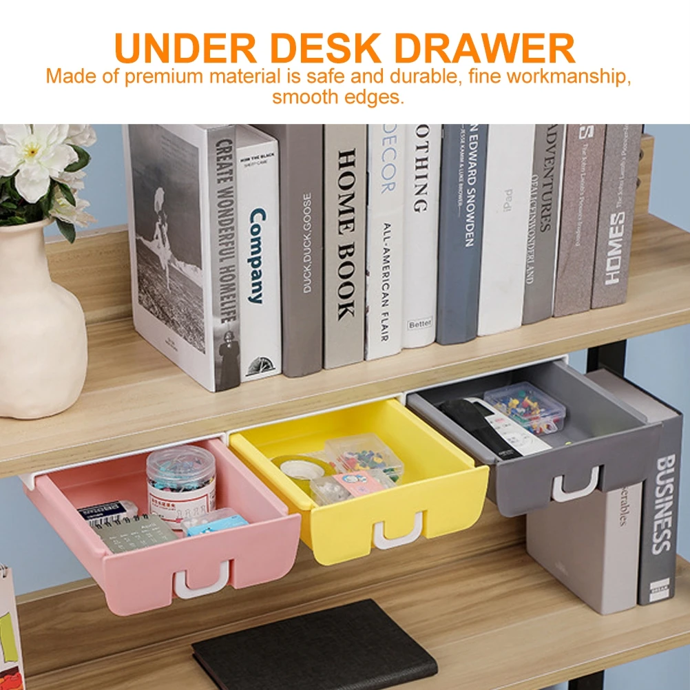 

Plastic Storage Box Under Desk Organizer Hidden Drawer Expand Scissors Glue Eraser USB Cable Small Tool Kitchen Office