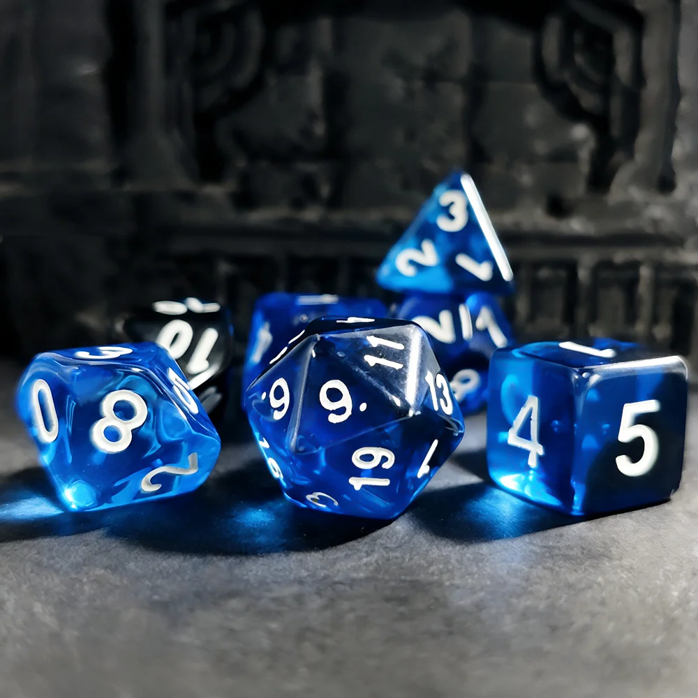 7Pcs/set Blue Blend Transparent Dice Set Acrylic Material Dice DND RPG MTG Dragons Games Dice Set Role-playing Board Games Dice view 3