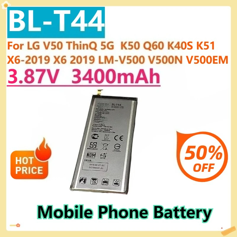 For LG V50 ThinQ 5G  K50 Q60 K40S K51 X6-2019 X6 2019 LM-V500 V500N V500EM V500XM Stylo 5 BL-T42  BL-T44 Mobile Phone Battery