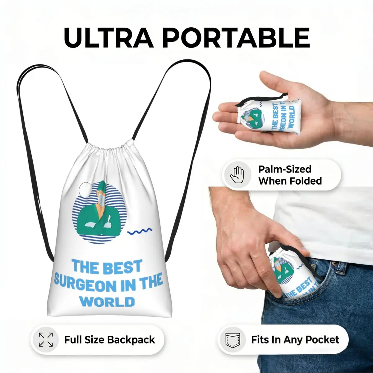 The Best Surgeon In The World Drawstring Backpack Sports Gym Bag Lightweight Foldable Storage Drawstring Bag for Men Women
