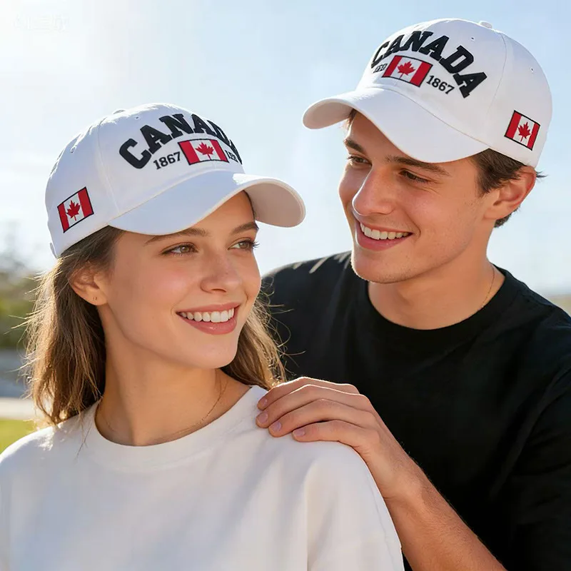 Pure Cotton Embroidered Maple Leaf Letter Canada Baseball Cap for Men and Women Couples Outdoor Versatile Duckbill Hat