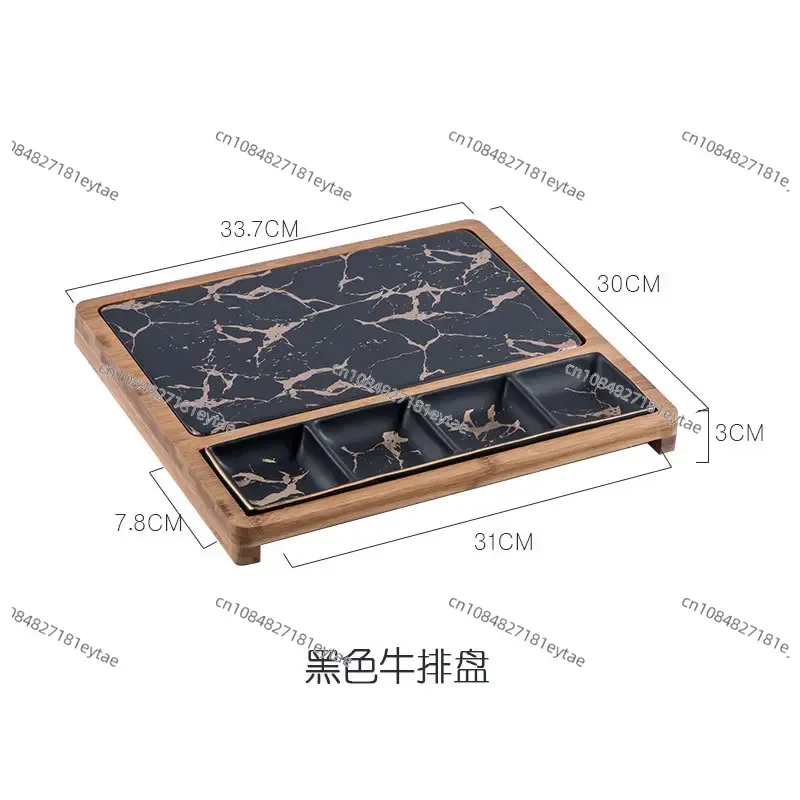 Nordic Square Ceramic Plate Gold Grid Pattern for Pizza Snack Steak Western Food Restaurant