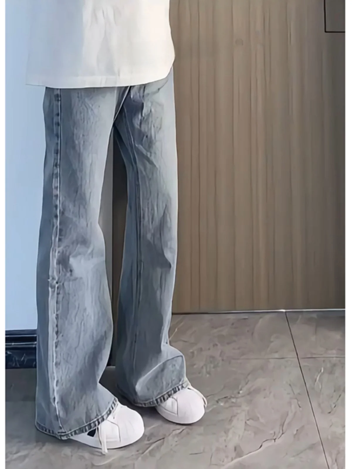 

Светло-голубые мужские джинсы Cleanfit Micro Flare, прямые, в американском ретро-стиле, для подростков, летние, тонкие, длинные брюки на молнии, модные