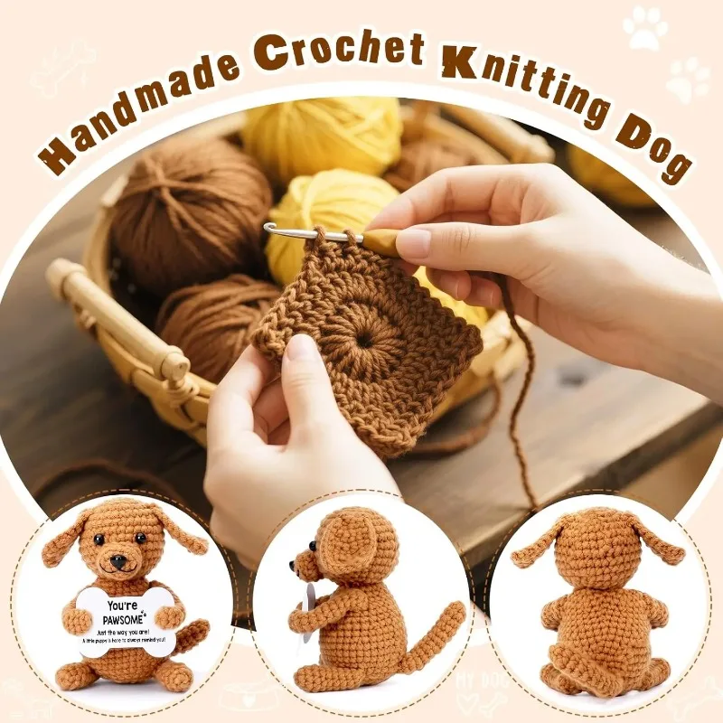 Cute Funny Crochet Dog Emotional Friend Support Dolls Home Decoration Handmade Knitted with Card Birthday Christmas Gifts
