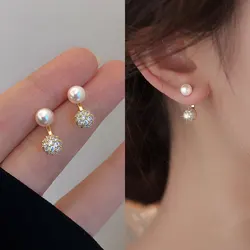 Trend Elegant Imitation Pearls Full Zircon Ball Stud Earrings for Women Jewelry Gifts