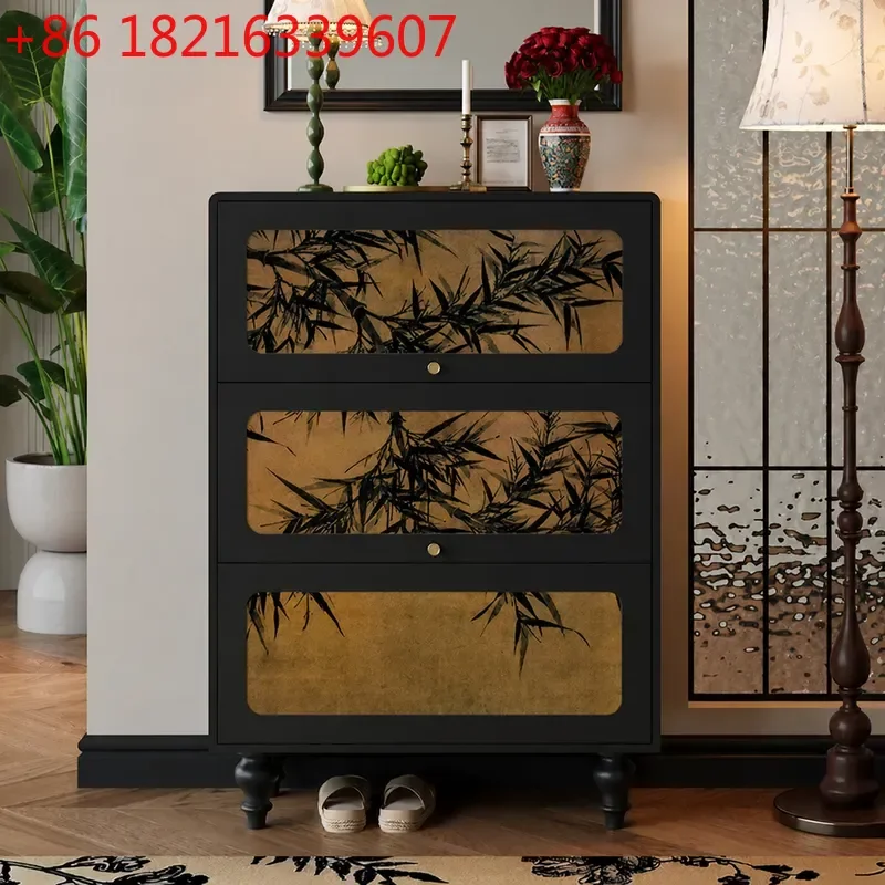 YAORetro Solid Wood Shoe Cabinet Entryway Storage Unit Wall Mounted Living Room Organizer Multi Functional Household Furniture