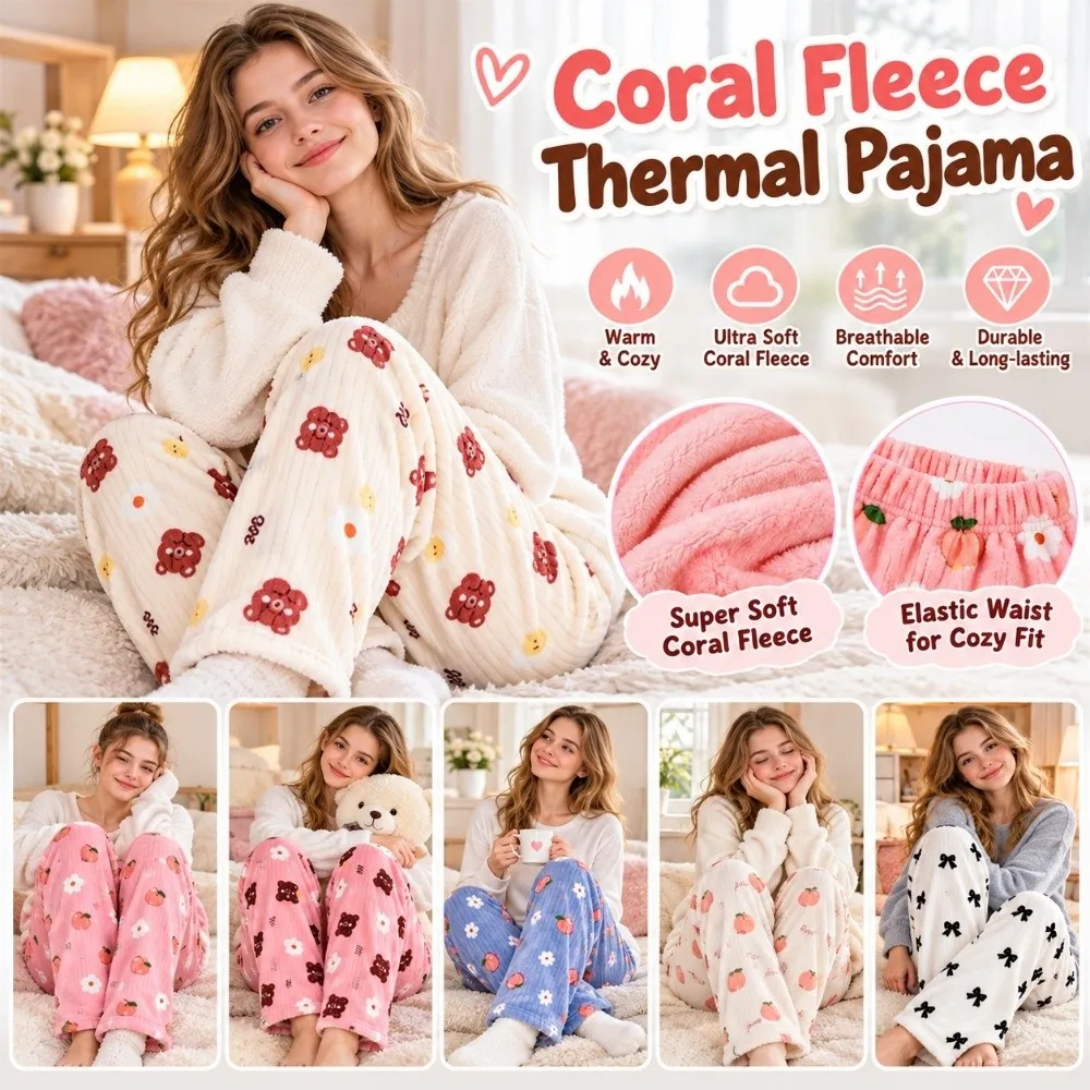 Cozy Thick Flannel Pajama Pants Warm Coral Fleece Fleece Sleep Pants Loose Fit Winter Casual Home Pants For Women