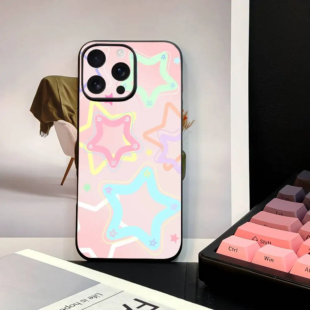 حافظة هاتف على شكل نجوم ملونة لهاتف آيفون 12 13 14 15 16 17Pro Max Plus غلاف ناعم أسود كلاسيكي