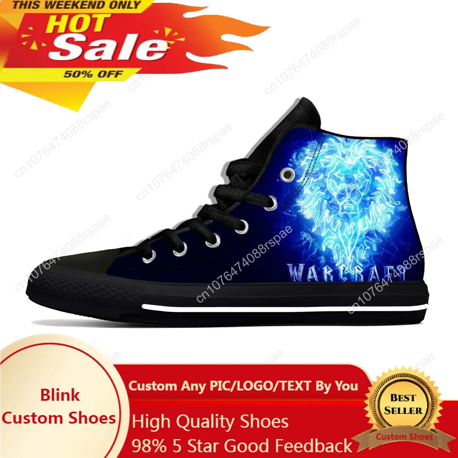 

Wow Anime Game Cartoon World Of Warcraft Alliance Casual Cloth Shoes High Top Lightweight Breathable 3D Print Men Women Sneakers